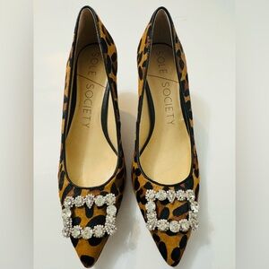 Sole Society Pumps Leopard Print Edilina Real Cow Fur Rhinestone Heels 7.5 NWOB